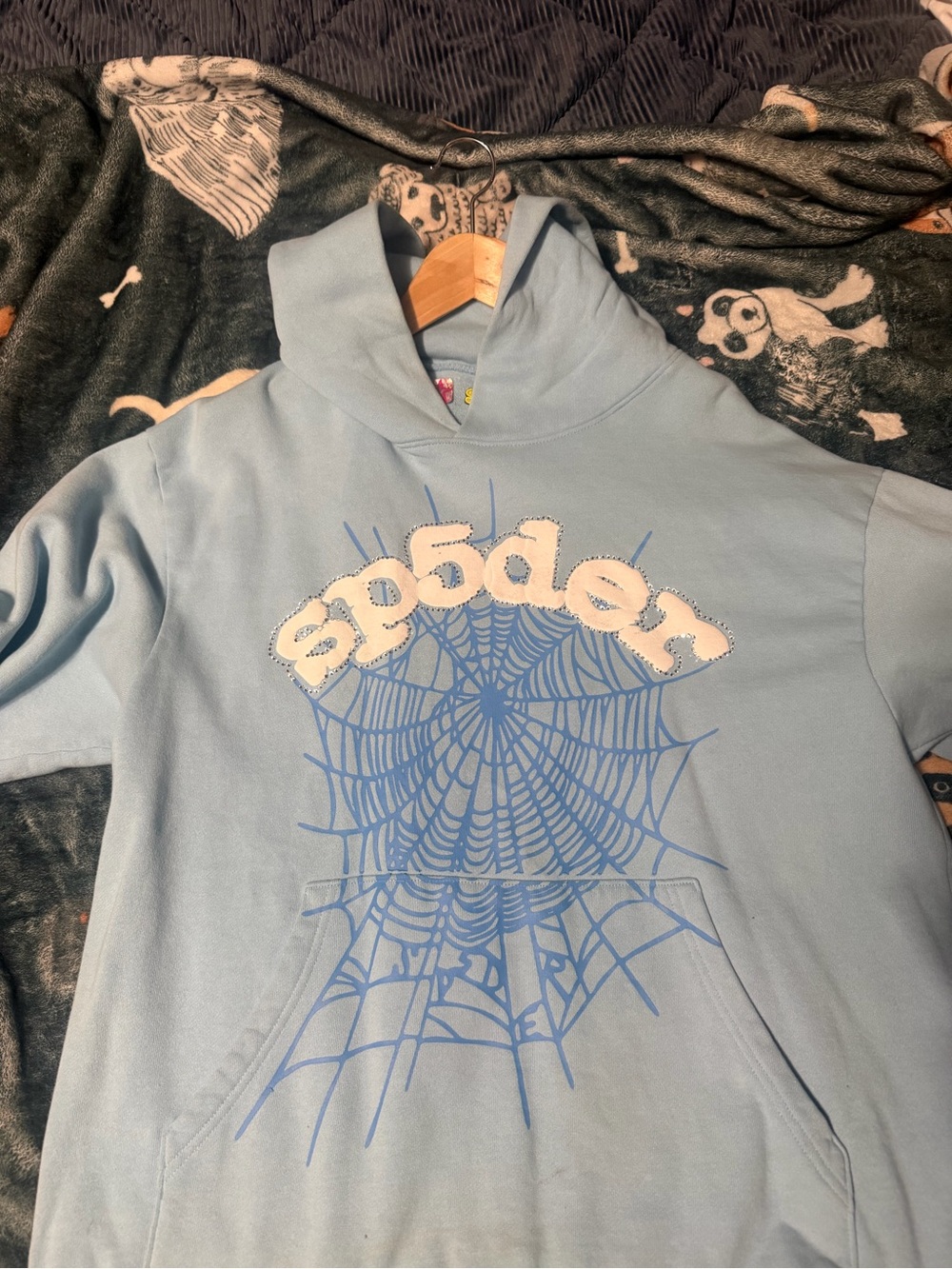 Kids Light Blue Spider Web Graphic Hoodie